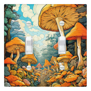 Majestic Mushroom Forest Illustration Art Light Switch Cover