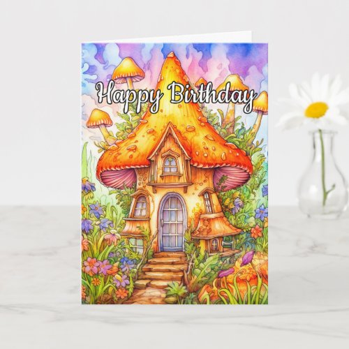 Majestic Mushroom House Illustration Card