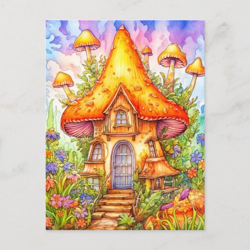 Majestic Mushroom House Illustration Postcard