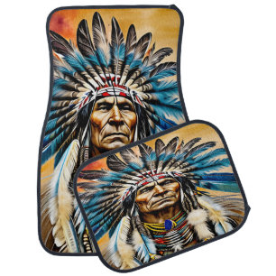 Majestic Native Indian Warrior Adorned in Feathers Car Floor Mat