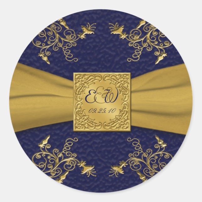 Majestic Navy and Gold 1.5" Diameter Round Sticker (Front)
