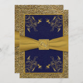 Majestic Navy and Gold Monogram Wedding Invitation (Front/Back)