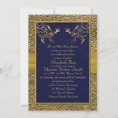Majestic Navy and Gold Monogram Wedding Invitation (Back)