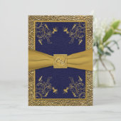Majestic Navy and Gold Monogram Wedding Invitation (Standing Front)
