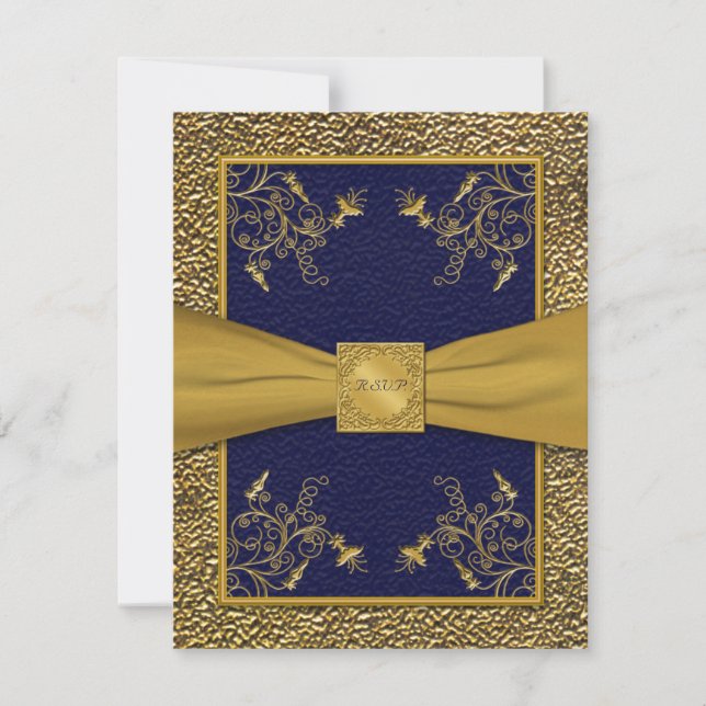 Majestic Navy and Gold RSVP Card (Front)