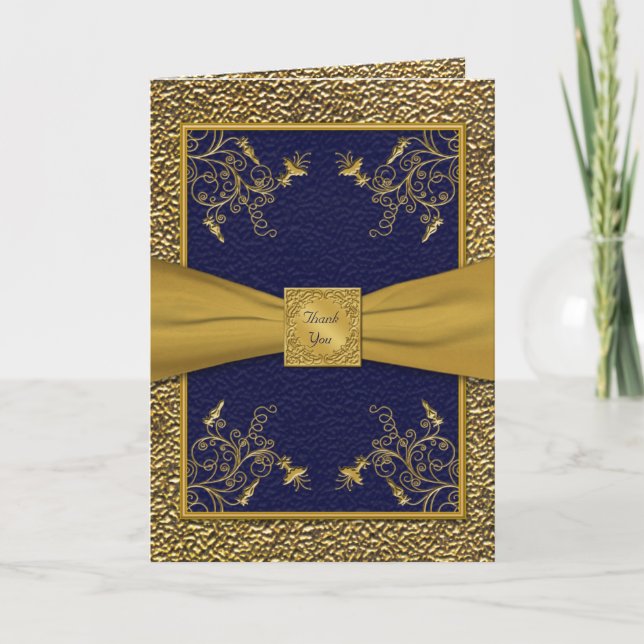 Majestic Navy and Gold Thank You Card (Front)