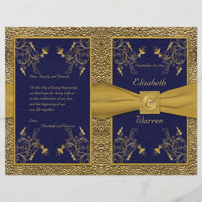 Majestic Navy and Gold Wedding Program (Front)