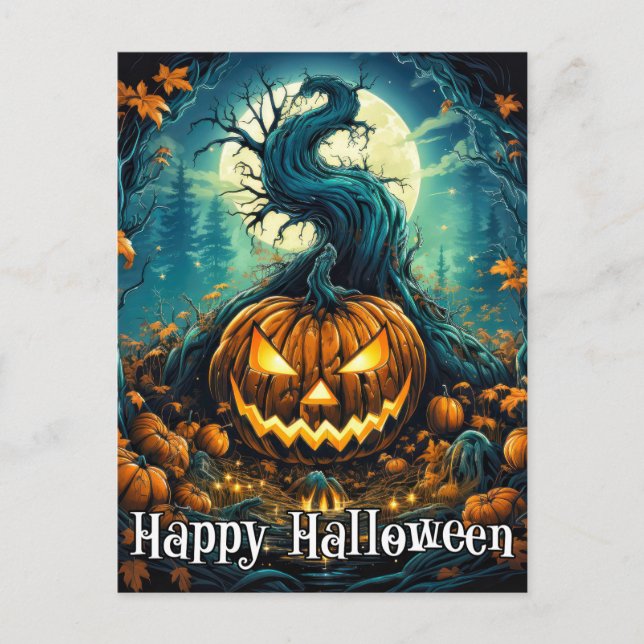 Majestic Nefarious Happy Halloween Pumpkin Postcard (Front)