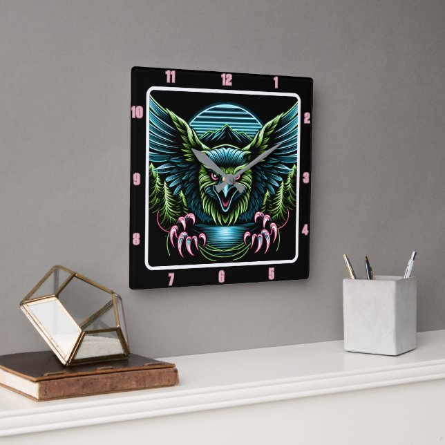 Majestic Neon Falcon  Square Wall Clock (Office)