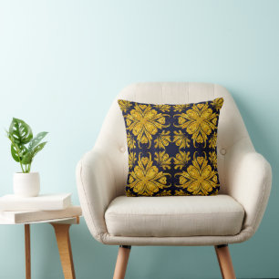 Majestic Night in Deep Blue & Golden Oriental Throw Pillow