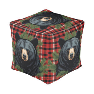 Majestic Northern Black Bear Cube Pouf