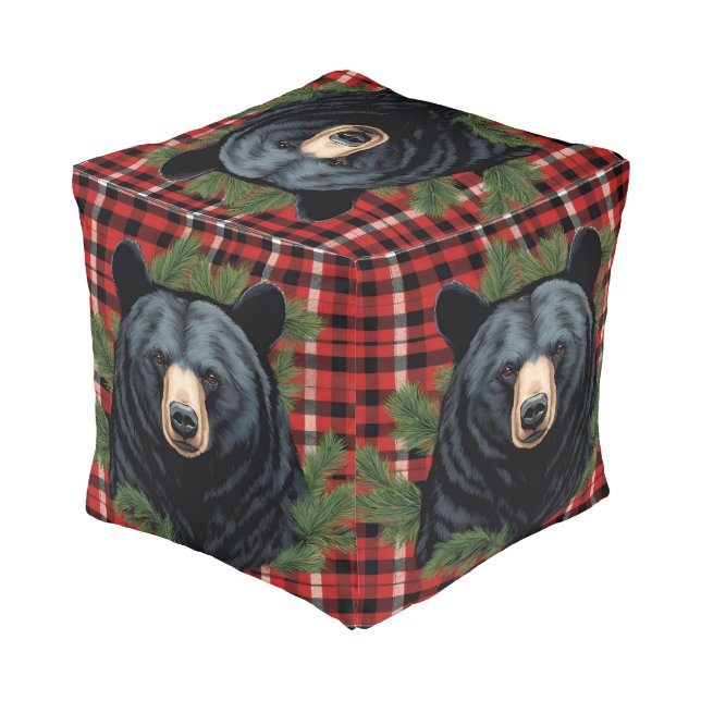 Majestic Northern Black Bear Cube Pouf (Angled Back)