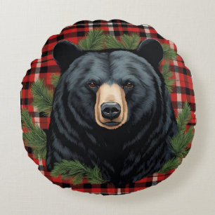 Majestic Northern Black Bear Round Pillow