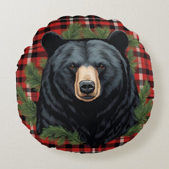 Majestic Northern Black Bear Round Pillow (Front)
