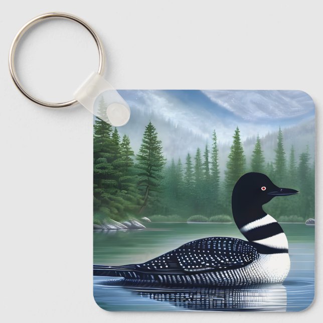 Majestic Northern Wilderness Loon  Keychain (Front)