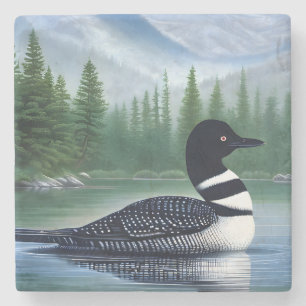 Majestic Northern Wilderness Loon  Stone Coaster