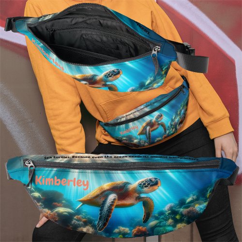 Majestic Ocean Sea Turtle near Colorful Coral Reef Fanny Pack