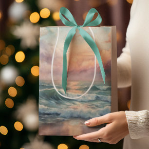 Majestic Ocean Sunset Waves Watercolor Coastal Medium Gift Bag
