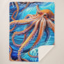 Majestic Octopus Blue Ocean Wave Expressionism Sherpa Blanket