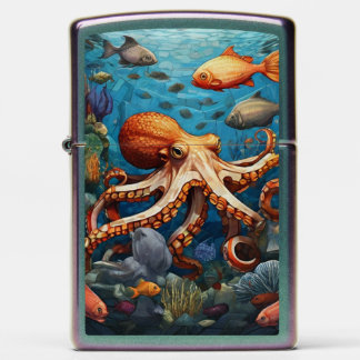 Majestic Octopus in Coral Reef: Underwater Scene Zippo Lighter