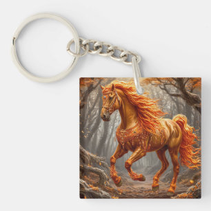 Majestic Orange Horse in Autumn Forest Keychain