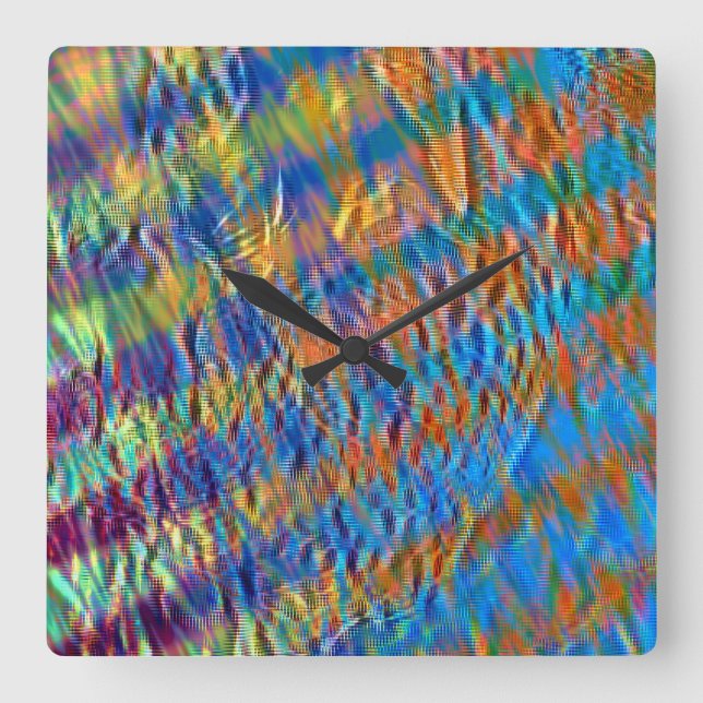Majestic orange to blue strokes rustically crossed square wall clock (Front)