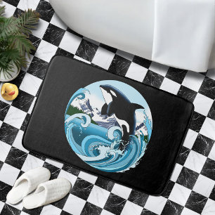 Majestic Orca Killer Whale Blue Waves Ocean Bath Mat