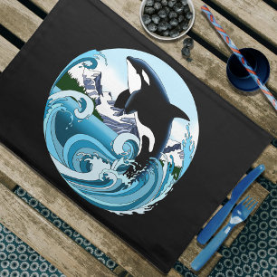 Majestic Orca Killer Whale Blue Waves Ocean Cloth Placemat