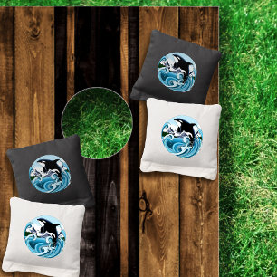Majestic Orca Killer Whale Blue Waves Ocean Cornhole Bags