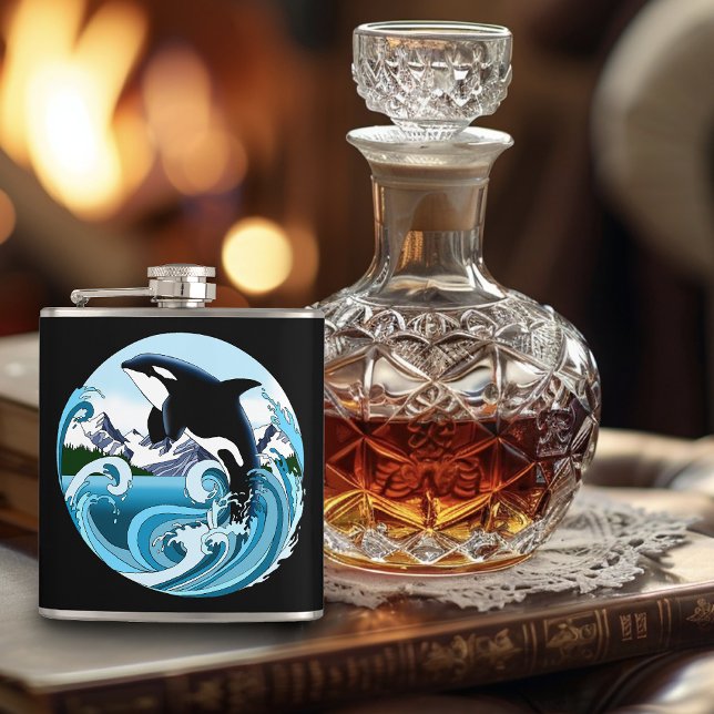 Majestic Orca Killer Whale Blue Waves Ocean Flask (Creator Uploaded)