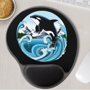 Majestic Orca Killer Whale Blue Waves Ocean Gel Mouse Pad