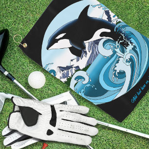 Majestic Orca Killer Whale Blue Waves Ocean Golf Towel