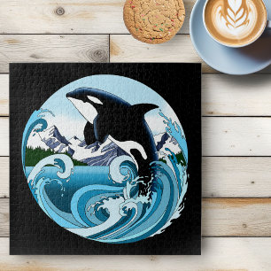 Majestic Orca Killer Whale Blue Waves Ocean  Jigsaw Puzzle