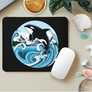 Majestic Orca Killer Whale Blue Waves Ocean Mouse Pad