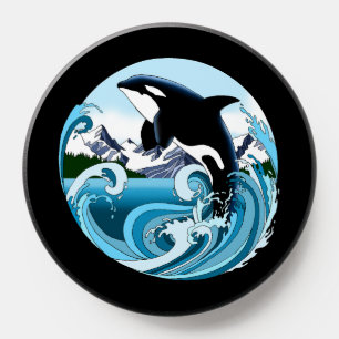 Majestic Orca Killer Whale Blue Waves Ocean PopSocket