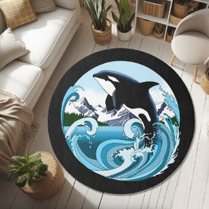 Majestic Orca Killer Whale Blue Waves Ocean Rug
