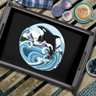 Majestic Orca Killer Whale Blue Waves Ocean Serving Tray