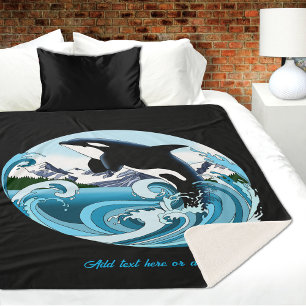 Majestic Orca Killer Whale Blue Waves Ocean Sherpa Blanket