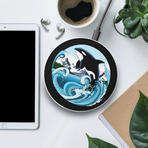 Majestic Orca Killer Whale Blue Waves Ocean Wireless Charger