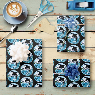 Majestic Orca Killer Whale Blue Waves Ocean Wrapping Paper Sheets