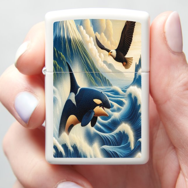 Majestic Orca Leaping Zippo Lighter (In Hand)