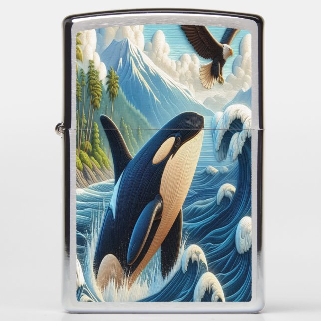 Majestic Orca Leaping Zippo Lighter (Front)