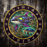 Majestic Orca Turtle Dartboard Decor<br><div class="desc">Elevate your man cave or fishing lodge with this striking orca and turtle-themed dartboard decor. The majestic orca takes center stage, its body adorned with intricate patterns of purple, gold, and blue, resembling a stained-glass masterpiece. A serene turtle swims gracefully beside it, adding balance and charm to the aquatic theme....</div>
