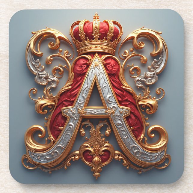 Majestic Ornate Letter A with Crown Beverage Coaster (Front)