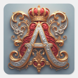 Majestic Ornate Letter A with Crown Square Sticker