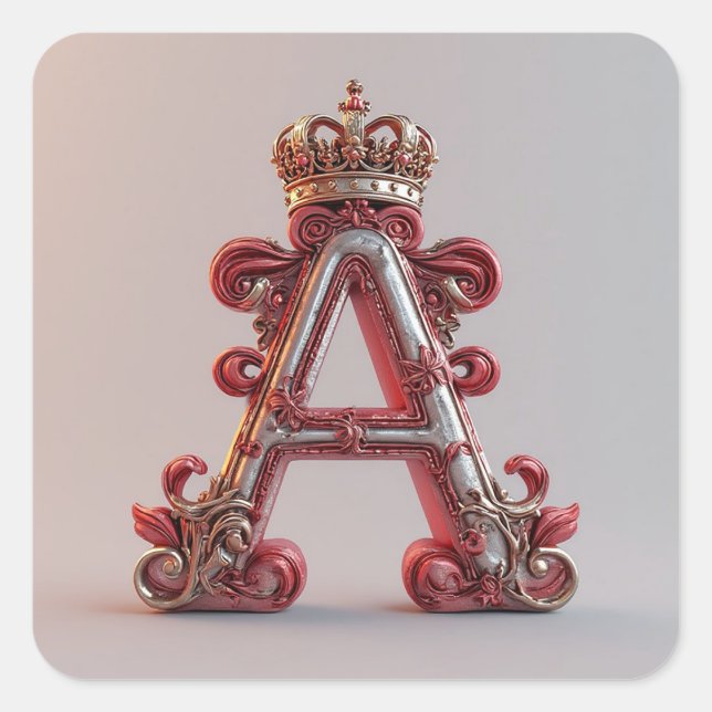 Majestic Ornate Letter A with Crown Square Sticker (Front)