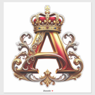 Majestic Ornate Letter A with Crown Sticker