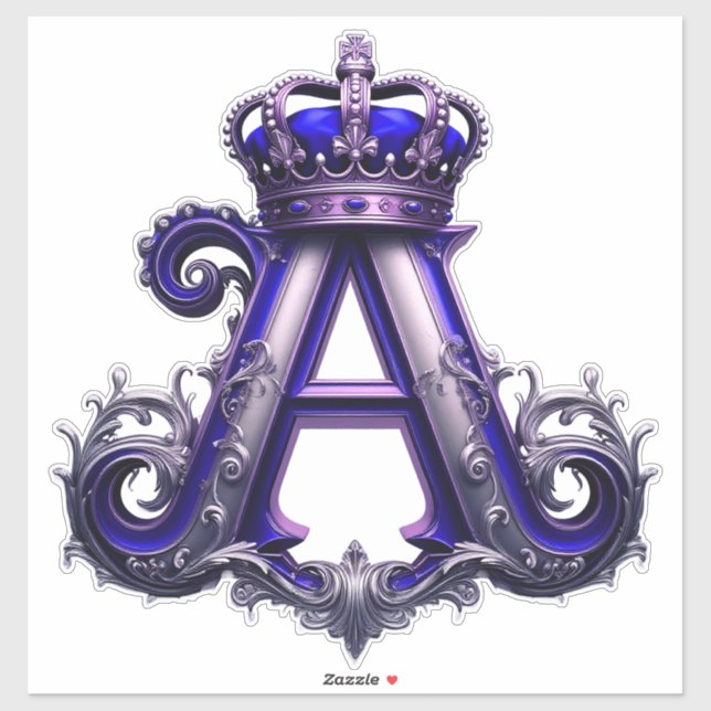 Majestic Ornate Letter A with Crown Sticker (Sheet)