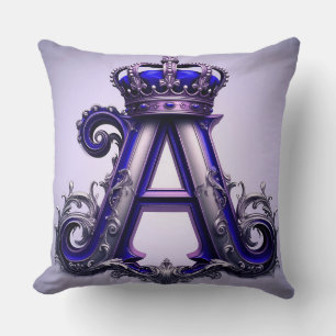 Majestic Ornate Letter A with Crown Throw Pillow