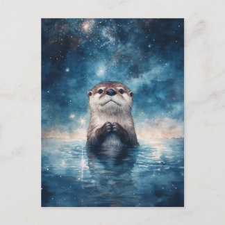 Majestic Otter Under Starry Night Sky Postcard